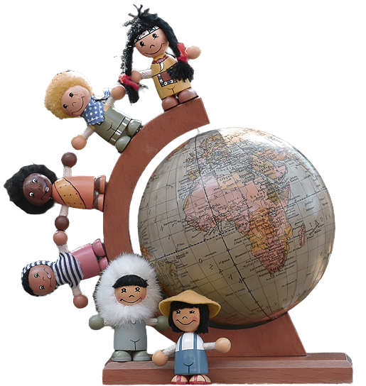 People standing on globe